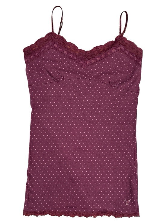 American Eagle Outfitters Tops - American Eagle Outfitters Burgundy Polka Dot Lace Trim Cami